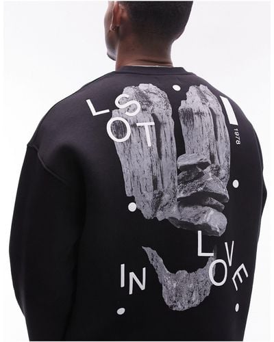 TOPMAN Oversized Fit Sweatshirt With Front And Back Lost - Black