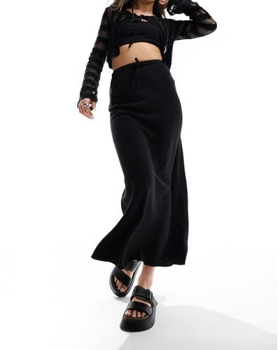 ASOS Linen Look Tie Waist Bias Midi Skirt - Black