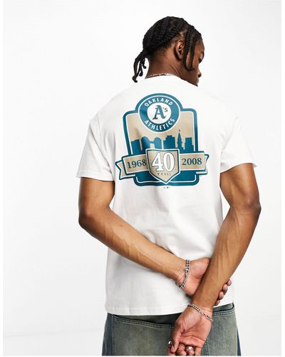 '47 Camiseta blanca con estampado en el pecho y espalda - Azul