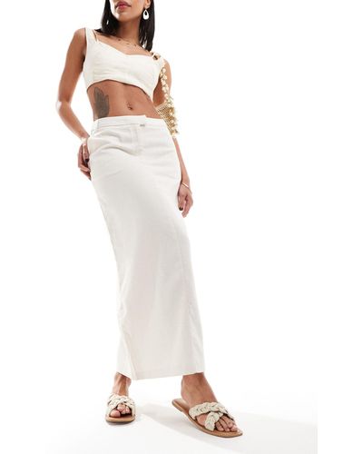 Pimkie Linen Mix Tailored Column Maxi Skirt - White