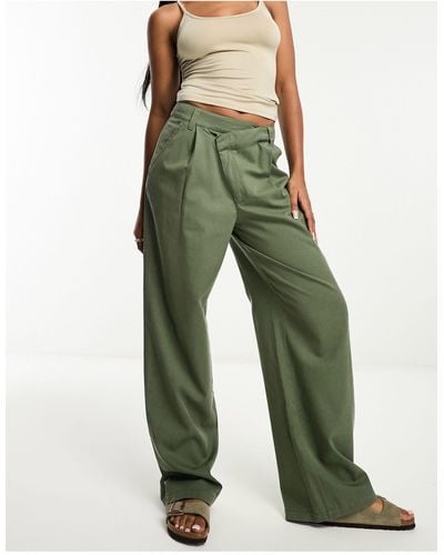 ASOS Dad Trousers With Asymmetric Waist - Green