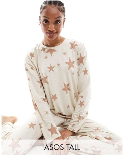 ASOS Asos design tall – superweicher pyjama aus langärmligem oberteil und hose - Weiß