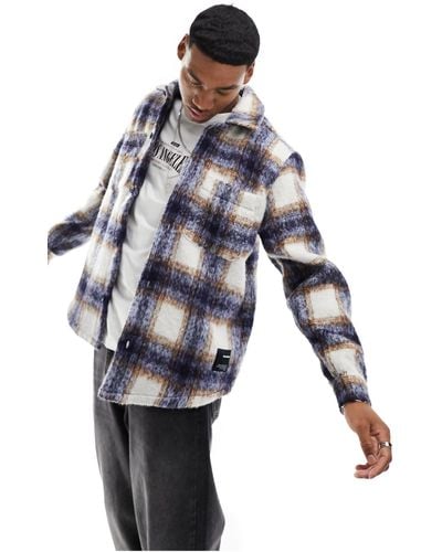 Pull&Bear Checked Textured Overshirt - Blue