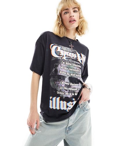 Daisy Street T-shirt grigio antracite oversize con stampa "cypress hill illusions" - Blu