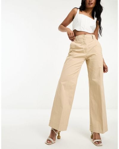 Abercrombie & Fitch Wide Leg Twill Trouser - Natural
