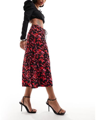 Pieces Tie Front Midi Skirt - Red