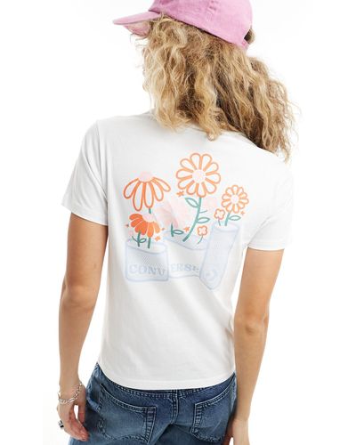 Converse Camiseta blanca con estampado floral en la espalda spring blooms - Blanco