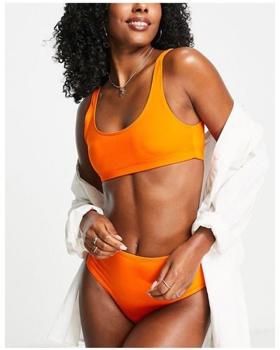 Monki Polyester Scoop Front Bikini Top - Orange