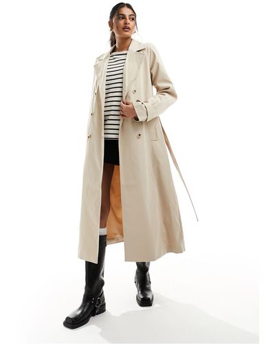 Pieces Tie Waist Trench Coat - Natural
