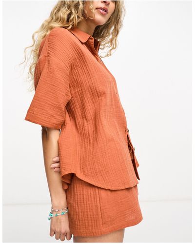 Iisla & Bird Loose Fit Beach Shirt Co-ord - Orange