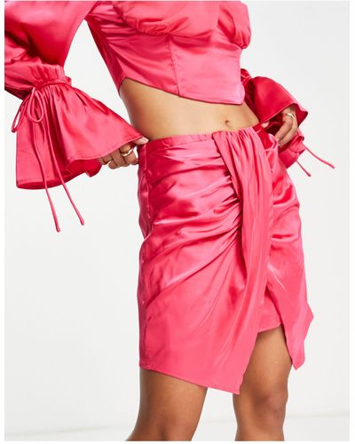 EI8TH HOUR Ruched Satin Mini Skirt Co Ord - Pink
