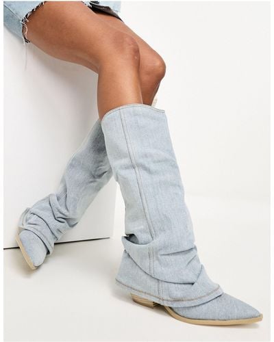 Bershka – wadenhohe jeans-stiefel - Blau