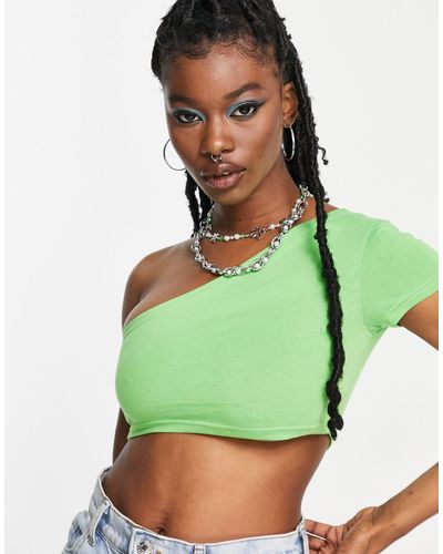 Noisy May One Shoulder Crop Top - Green