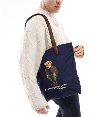 Polo Ralph Lauren Borsa shopping con logo dell'orso - Blu