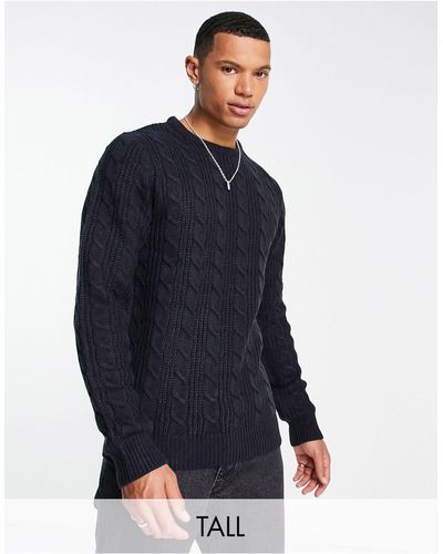 French Connection Tall Wool Mix Cable Crew Neck Jumper - Blue