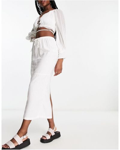 Pull&Bear Linen Parachute Midi Skirt - White