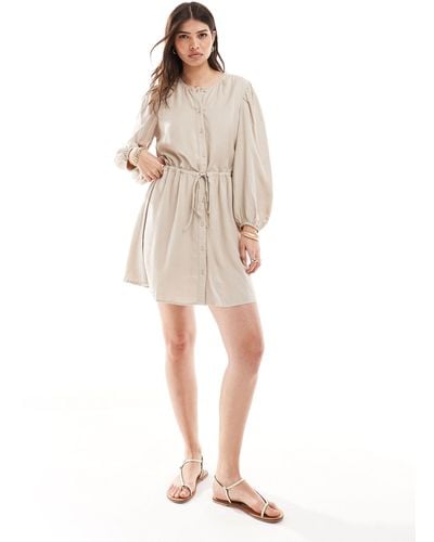 Vila Linen Touch Tie Waist Mini Dress - Natural