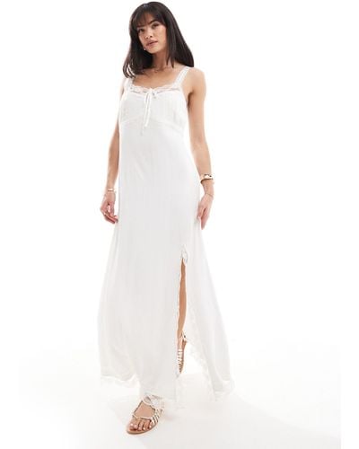 Miss Selfridge Textured Trim Insert Maxi Slip Dress - White
