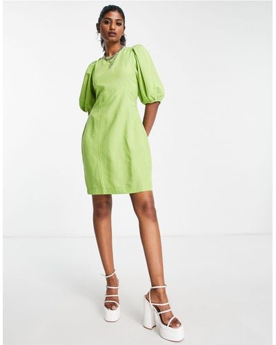 Envii Structured Mini Dress With Puff Sleeve - Green