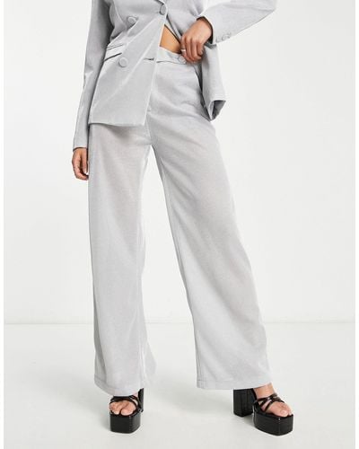 Rebellious Fashion Pantalon large d'ensemble - argent pailleté - Blanc