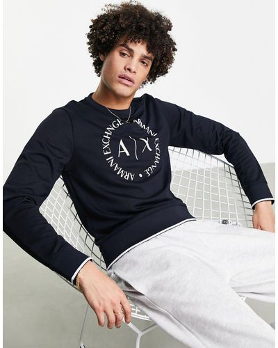 Armani Exchange Sweater Met Rond Logo En Ronde Hals - Blauw