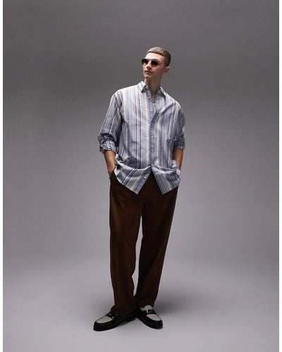 TOPMAN Long Sleeve Super Oversized Fit Striped Shirt - Gray