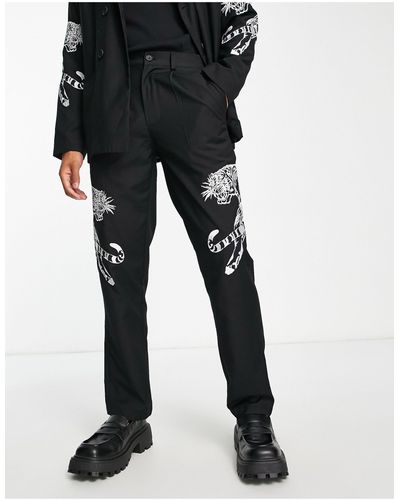 Liquor N Poker Pantaloni da abito comodi neri con stampa di tigre - Nero