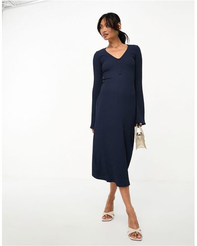 Y.A.S Long Sleeved Midi Dress - Blue