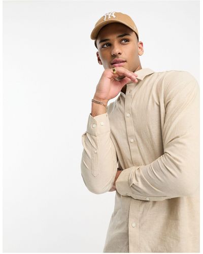 SELECTED Long Sleeve Linen Mix Shirt - Natural