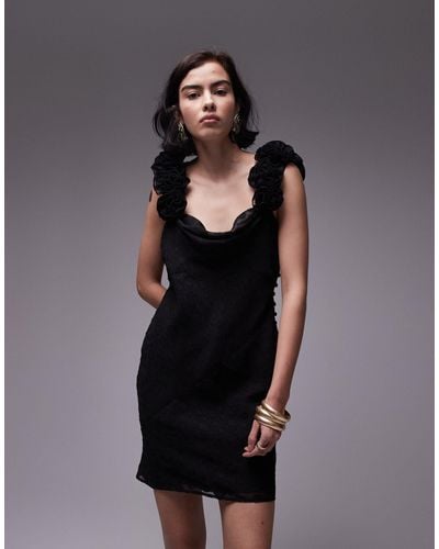 TOPSHOP Slip Mini Dress With 3d Ruffle Sleeve - Black