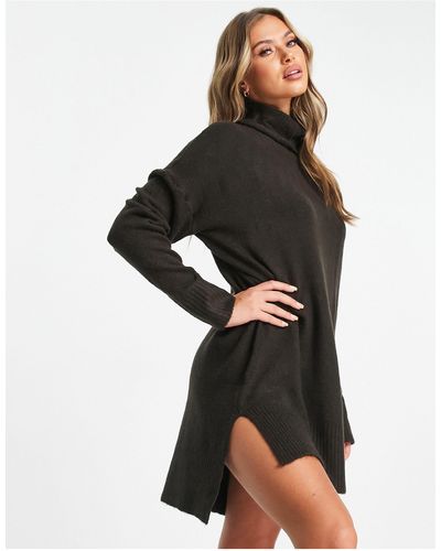 Brave Soul Ming Knitted Roll Neck Sweater Dress - Black