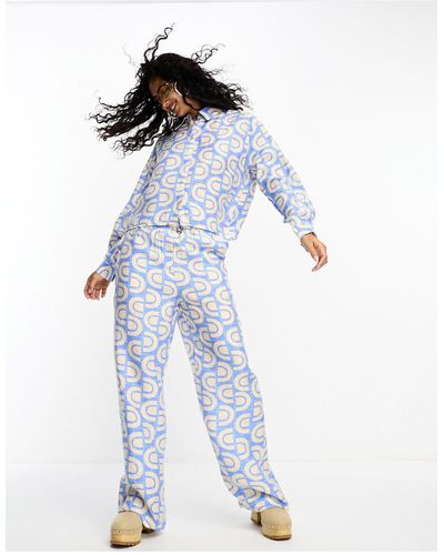 Object Pantaloni con fondo ampio con stampa rétro - Blu