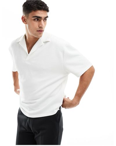 ASOS Oversized Textured Revere Collar Polo Shirt - White