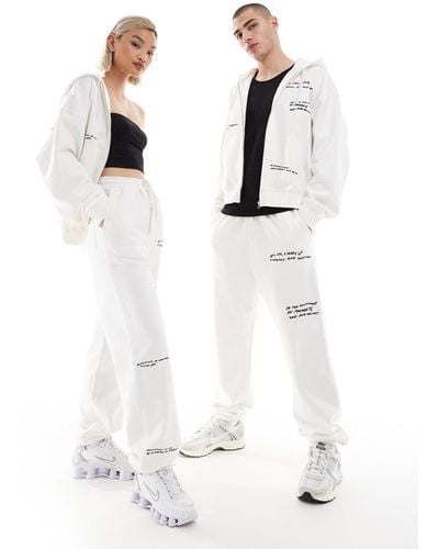 Weekday Unisex Co-ord joggers With Graphic Embroidery - White