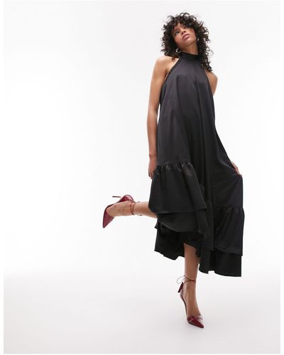 TOPSHOP Halter Neck Maxi Dress With Asymmetric Frill Hem - Black
