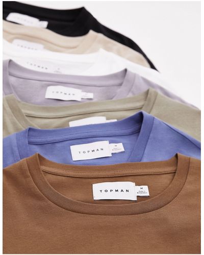 TOPMAN Confezione da 7 t-shirt classiche colore nero, bianco, grigio, pietra, blu, marrone e kaki