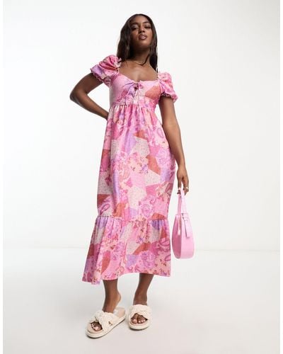Miss Selfridge Lace Up Patchwork Maxi Dress - Pink