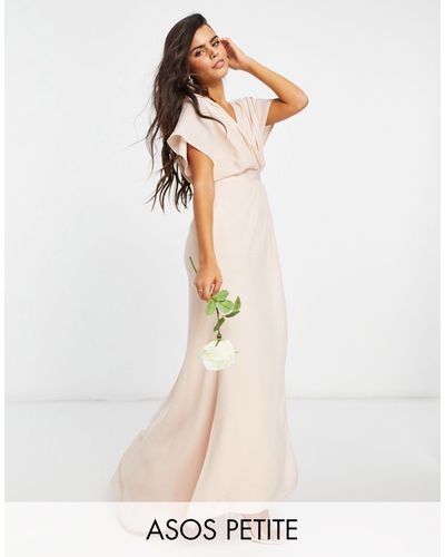 ASOS Asos Design Petite Bridesmaid Short Sleeved Cowl Front Maxi Dress With Button Back Detail - Pink