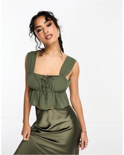 ONLY Cropped Peplum Top With Tie Detail - Green