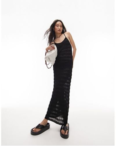 TOPSHOP Knitted Sheer Stripe Midi Dress - Black