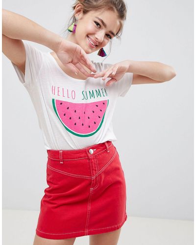 Blend She Paulina Watermelon Print T-shirt - White