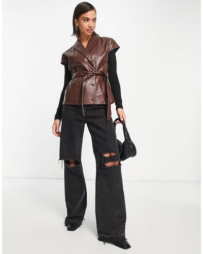 Vero Moda Faux-leather Waistcoat - Brown