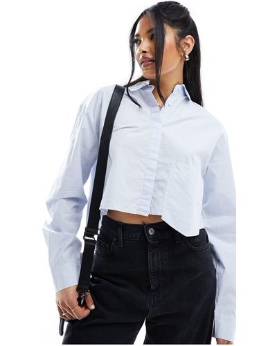 Pull&Bear Cropped Shirt With Pocket Detail - White