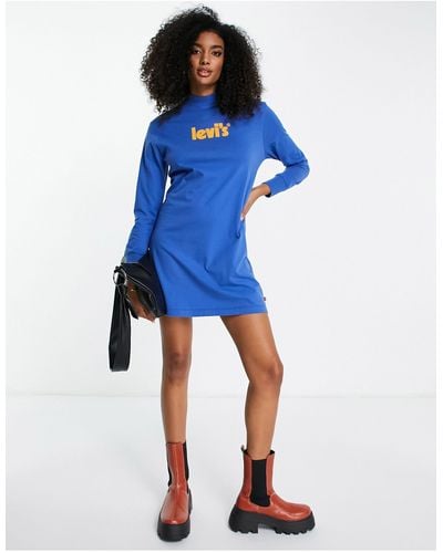 Levi's Poster Logo Mock Neck Jersey Dress - Blue