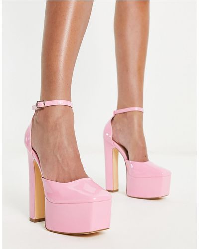 Truffle Collection Square Toe Platform High Heeled Shoes - Pink