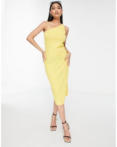Vero Moda Ribbed Jersey Bodycon Midi Dress With One Shoulder - Yellow