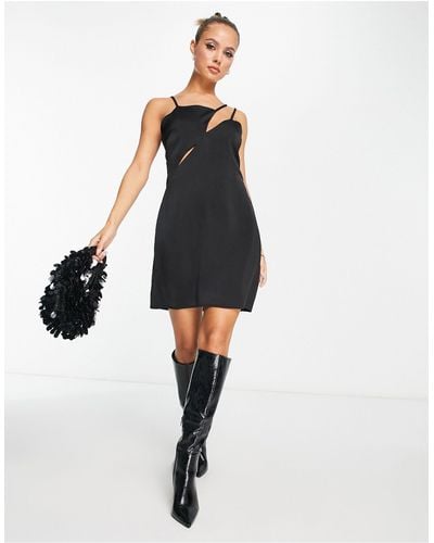 Lola May Satin Asymmetric Cut Out Mini Dress - Black