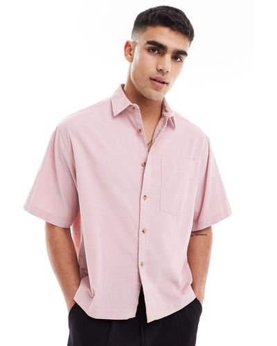 ASOS Short Sleeve Boxy Oversized Cropped Shirt - Pink
