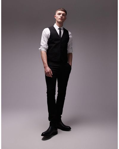 TOPMAN Stretch Super Skinny Textured Suit Pants - Black