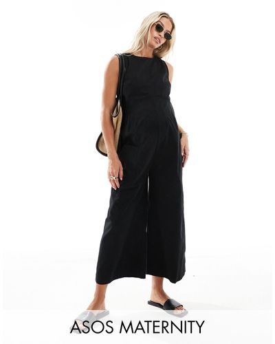 ASOS Asos Design Maternity Twill Minimal Sleeveless Jumpsuit With Wide Leg - Black